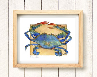 Blue Crab - watercolor art print 8.5x11"