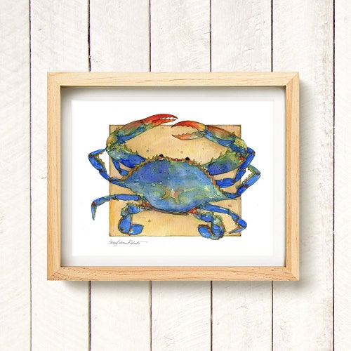Blue Crab Watercolor Print Blue Crab Art Crab Art Coastal Etsy