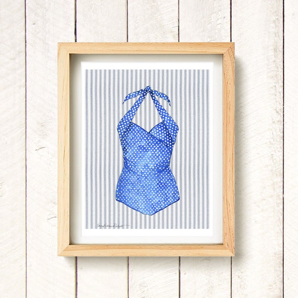 Vintage Bathing Suit - Blue - watercolor art print