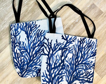 Blue Coral Tote Bag, Canvas Bag, Beach Bag