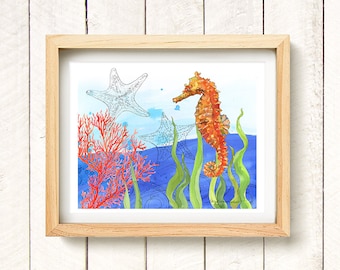 Oceana Seahorse - watercolor art print