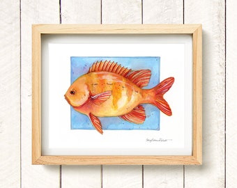 Orange Fish - watercolor art print 8.5x11"