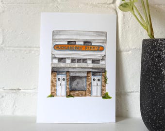 Huckleberry Finn's Fish & Chip Shop - Woy Woy | Hand Drawn Central Coast Building Art Print
