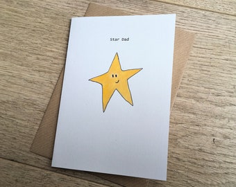Star Dad Hand-painted Father's Day Card Handmade Recycled Card Eco Friendly Fathers Day