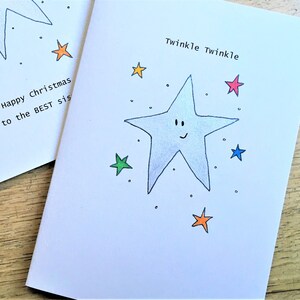 Cartão de Natal Twinkle Silver Star, pode ser personalizado. Cartão reciclado feito à mão