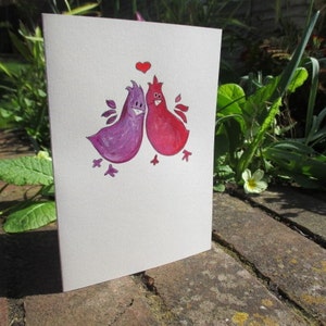 Eco-friendly, Handmade Love Birds Wedding Card, coeur rouge, Bird Anniversary card, Bird Valentines Card, fabriqué à partir de matériaux recyclés.