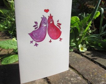Eco-friendly, Handmade Love Birds Wedding Card, red heart, Bird Anniversary card, Bird Valentines Card, made from recycled materials.