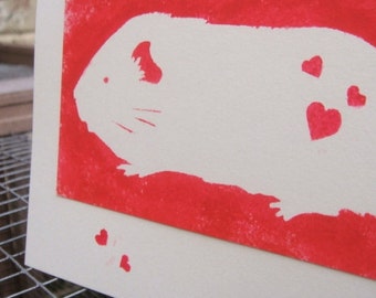 Hand illustrated Guinea pig cavy greetings card heart red love anniversary wedding