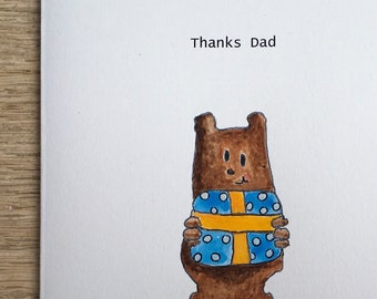 Thanks Dad, Bear Father's Day Card, Handmade Recycled Card Grizzly Bear, Brown Bear, Fathers Day