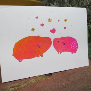 Carte de mariage écologique Eco, cochons d’Inde, Cavys, carte d’anniversaire, carte d’amour à la main, peint à la main,