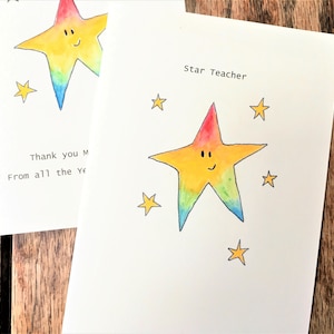 Cartão de agradecimento do professor Rainbow Star pode ser personalizado, pintado à mão no final do semestre, reciclado, ecológico