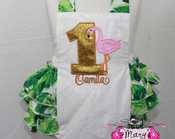 Tropical Flamingo Ruffle Bottom Birthday Romper