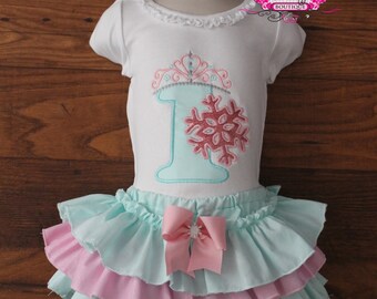 Winter Wonderland Princess Birthday Ruffle Skirt Bloomers Outfit