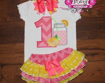 Pink Lemonade Mason Jar Birthday Ruffled Bloomers Outfit