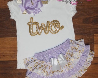 Gold and Lavender Ruffle Bottom Bloomers Outfit