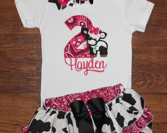 Hot Pink Farm Cow Ruffled Bloomers Birthday Outfit