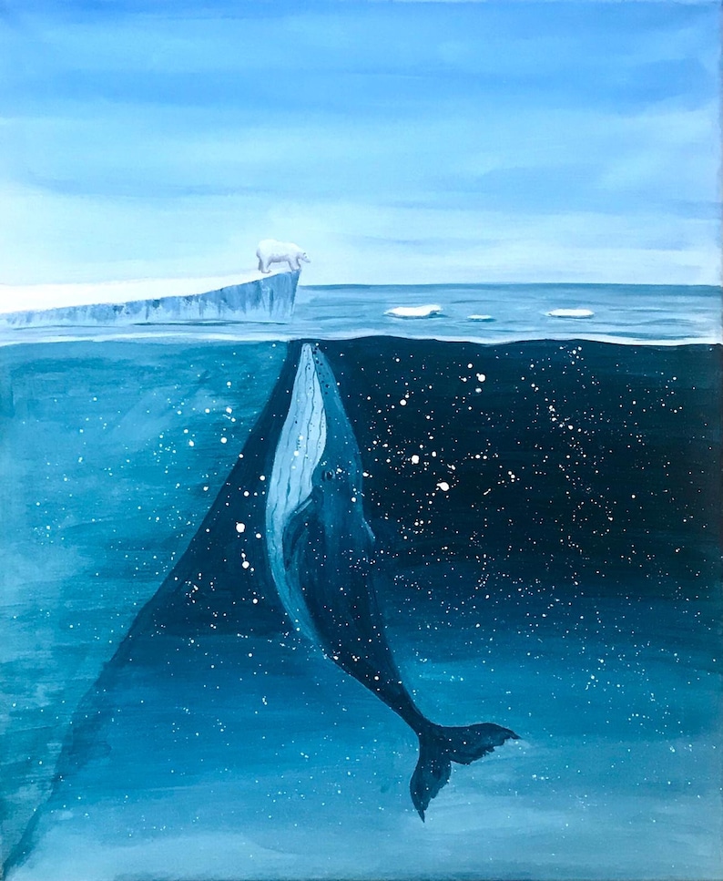 Nautical Large Wall Art Whale Acrylic Painting Canvas made Etsy