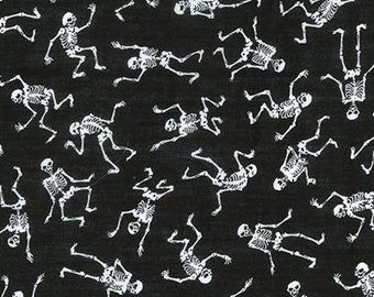 Halloween Polycotton Fabric, Skulls, Bats, Skeltons and Spiders