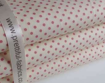 Rose & Hubble 3mm Polka Dot Cream with Pink, 100% Cotton Poplin Fabric, Fat quarter, 1/2m, 1m crafts, UK seller