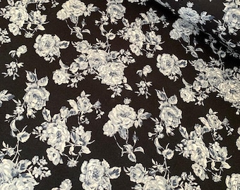 Rose & Hubble Black With Grey Rose , 100% Cotton Poplin Fabric, Fat quarter, 1/2m, 1m, patchwork, Jelly Roll Strips, UK seller