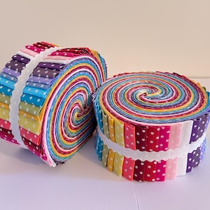 Rose & Hubble Polka Dot Rainbow Jelly Roll 100% Cotton , Quilting, Patchwork  ( JR27 )
