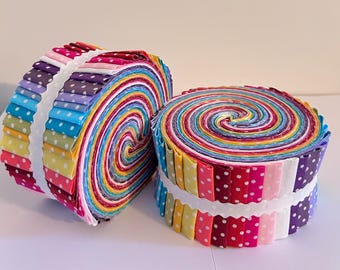 Rose & Hubble Polka Dot Rainbow Jelly Roll 100% Cotton , Quilting, Patchwork  ( JR27 )