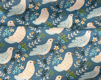 Rose & Hubble birds 100% Cotton Poplin Fabric, Fat Quarter, 1/2m, 1m crafts, UK seller