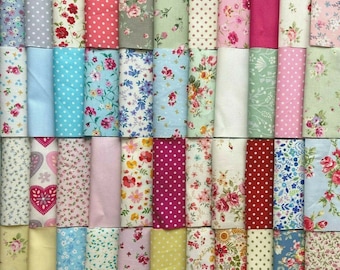 Patchwork Squares - 4, 5 or 10 inch - 50 squares - mixed colours and prints 100% cotton