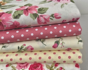 Mixed Florals Pink & Cream Patchwork Squares 4", 5" and 10" or Fat Quarters available (JR54)