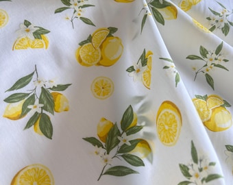 Rose & Hubble Lemon Fruit on Ivory 100% Cotton Poplin Fabrics
