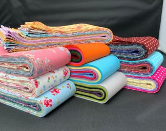 100 Jelly Roll Strips  - mixed colours and prints, includes florals, spots & plains 100% cotton poplin