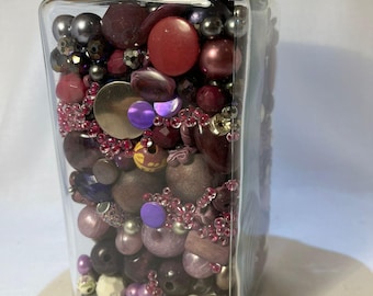 Large Jar of Mixed Purple & Silver Craft Beads - reclaimed/preloved (A2057)