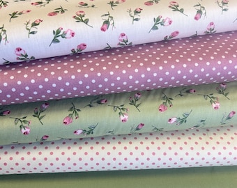 Patchwork Squares - Reds and Creams Florals and plains, spots  -  4", 5" and 10" or Fat Quarters (JR22)