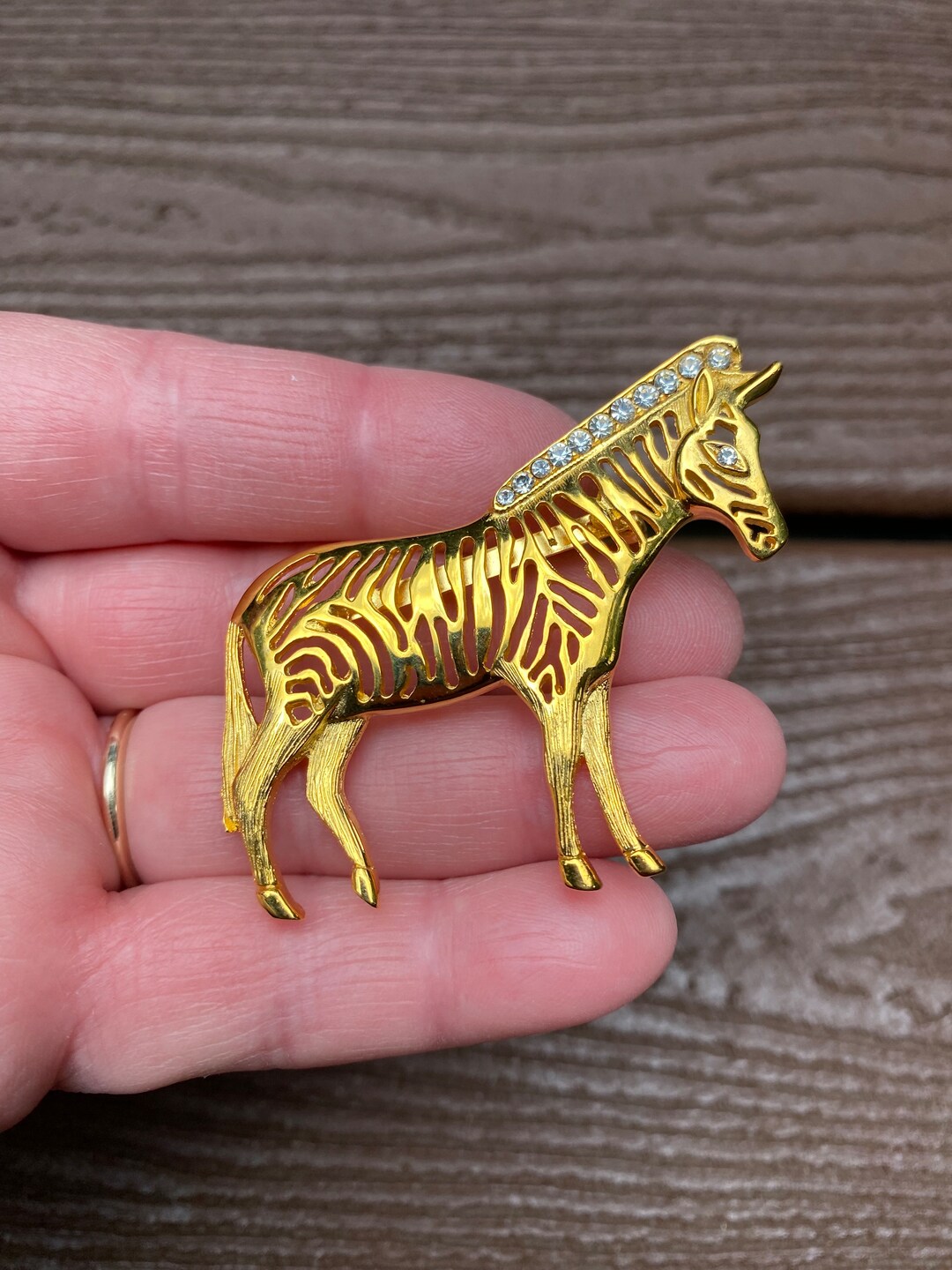 Vintage Jewelry Beautiful Gold Tone and Rhinestone Zebra Pin Brooch - Etsy