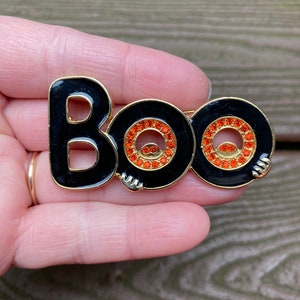 Vintage Jewelry Adorable Enamel and Rhinestone Boo with Monsters Halloween Pin Brooch