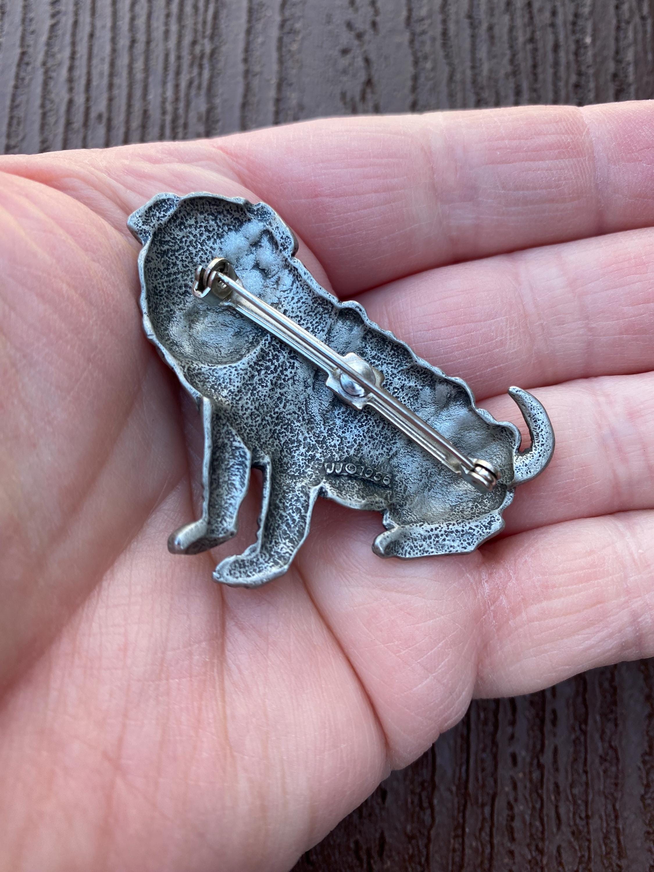 Vintage Jewelry Signed JJ Jonette Adorable Pewter Shar Pei Dog Pin