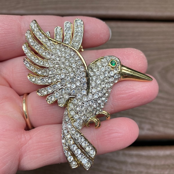 Vintage Jewelry Stunning Rhinestone Hummingbird Bird Statement Pin Brooch