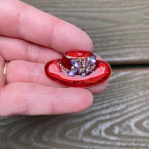 Vintage Jewelry Adorable Enamel and Rhinestone Red Hat Society Pin Brooch