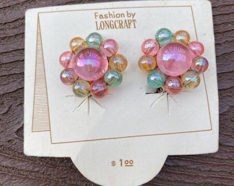 Vintage Schmuck Wunderschöne 1960s Longcraft Pastell Perlen Ohrclips Neu an Karte