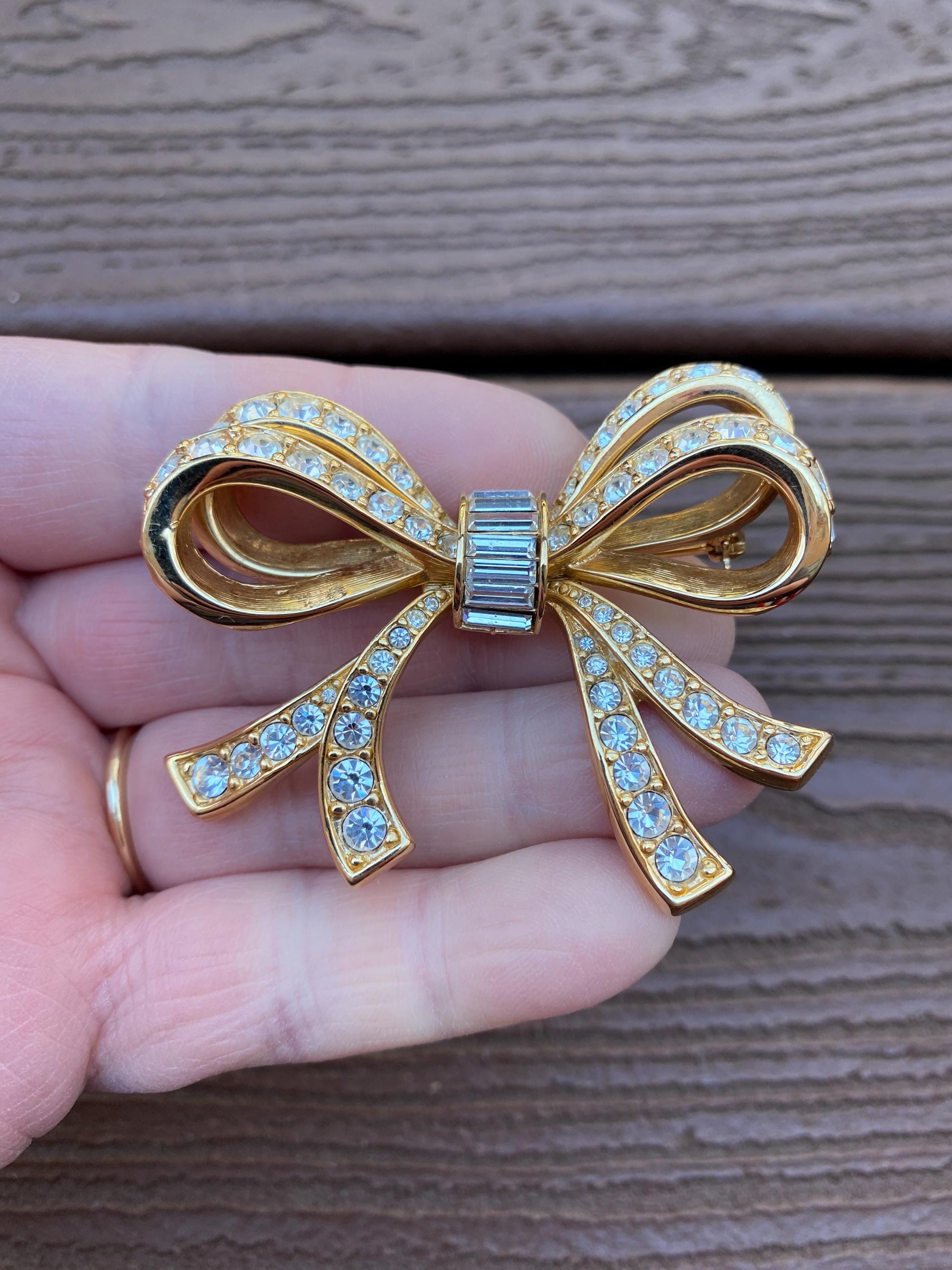 Bow Rhinestone Gold Tone Brooch Rhinestone Bow Brooch Pin: Gold Decorative Scarf Brooch - Etsy main image 4