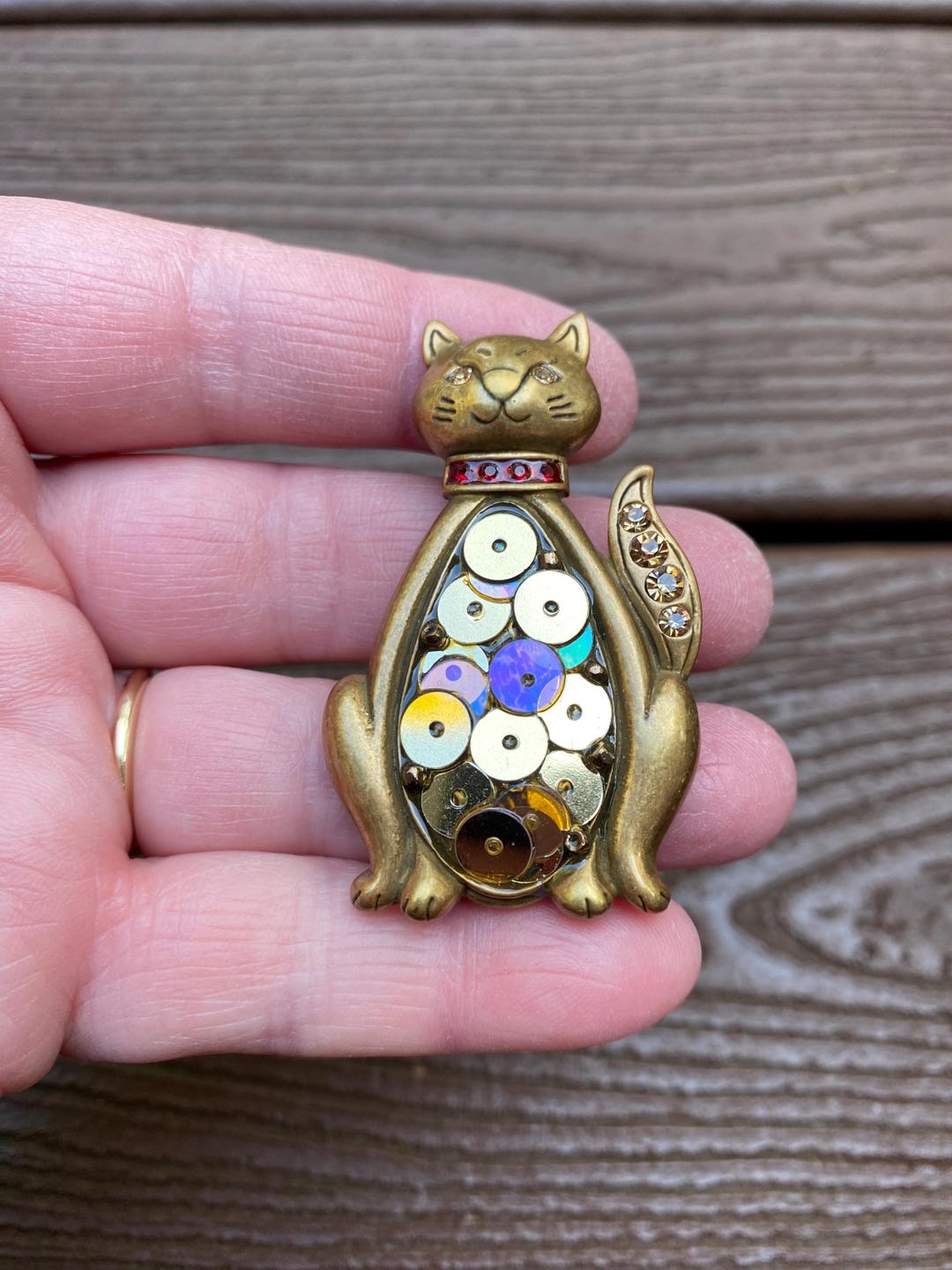 Vintage Jewelry Adorable Rhinestone and Sequin Kitty Cat Pin Brooch - Etsy