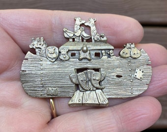 Vintage Jewelry Signed Danecraft Adorable Stylized Noah’s Ark Pin Brooch