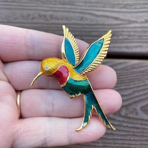 Pins Vintage Colibri Signé SI, Cristaux Et Métal Doré, Couleur Miel, #J9
