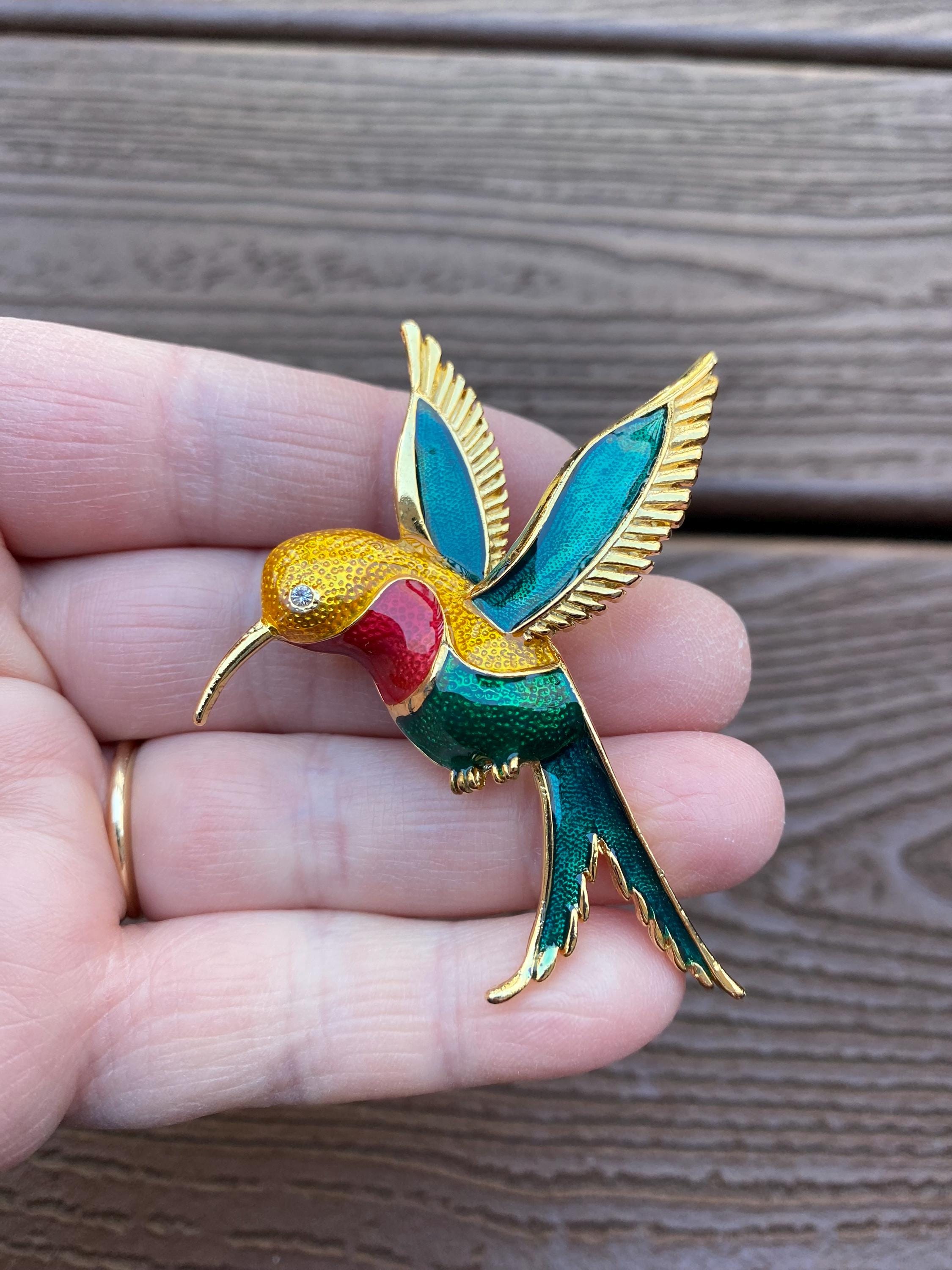 Broche Oiseau Colibri Vintage Métal Doré – Bijou Fantaisie Marqué A2823
