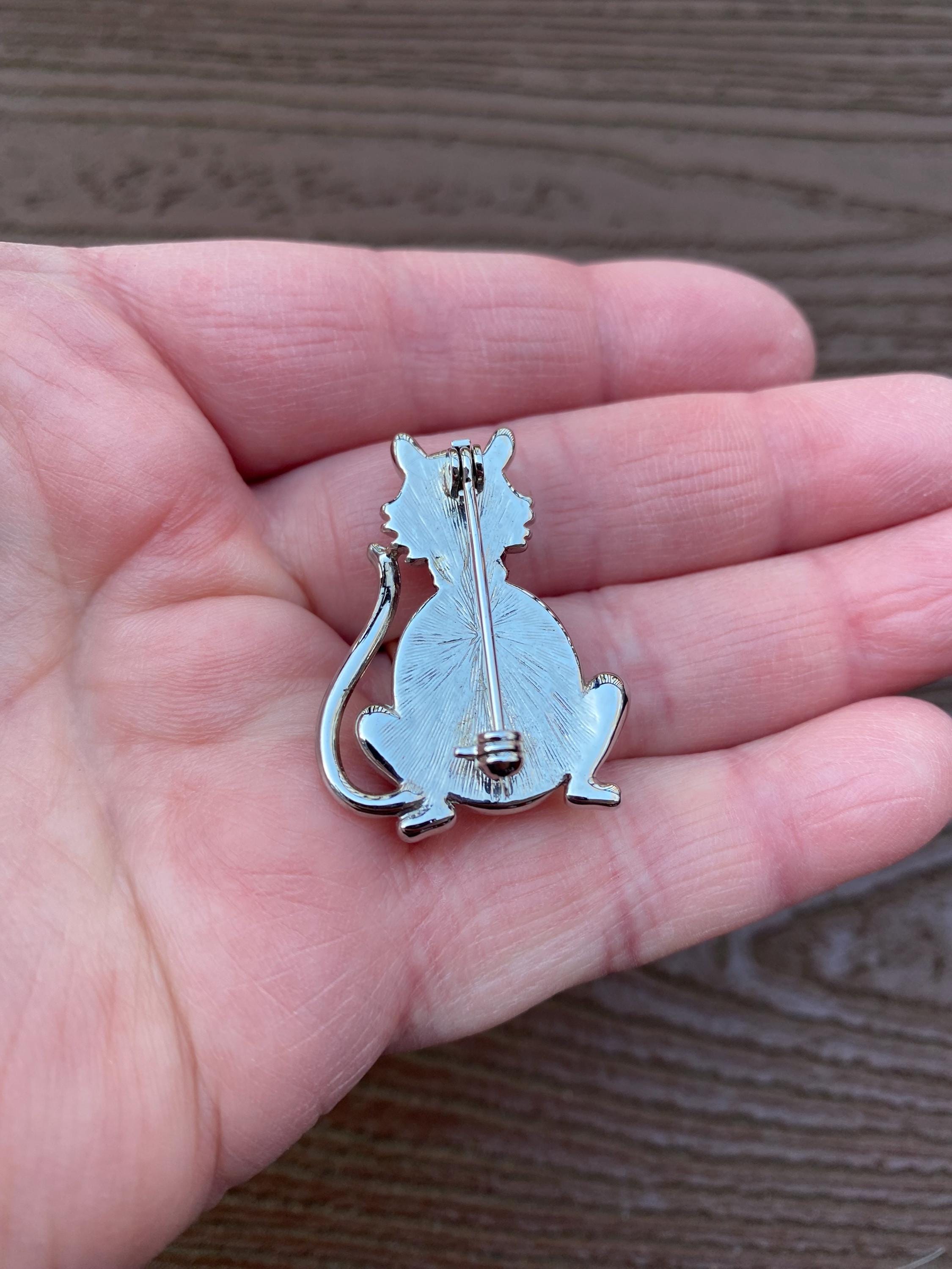 Vintage Jewelry Adorable Moonstone and Rhinestone Kitty Cat Pin Brooch ...