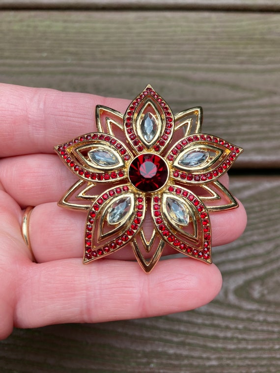 Vintage Jewelry Exquisite Red Rhinestone and Ename