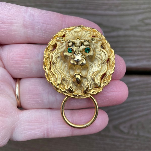 Vintage Jewelry Sulgned Hilco Beautiful Gold Tone and Rhinestone Lion Convertible Glasses Eyeglasses Holder Pin Brooch