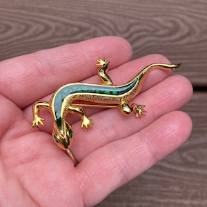 Vintage Jewelry Beautiful Gold Tone and Enamel Lizard Pin Brooch
