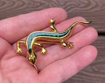 Vintage Jewelry Beautiful Gold Tone and Enamel Lizard Pin Brooch