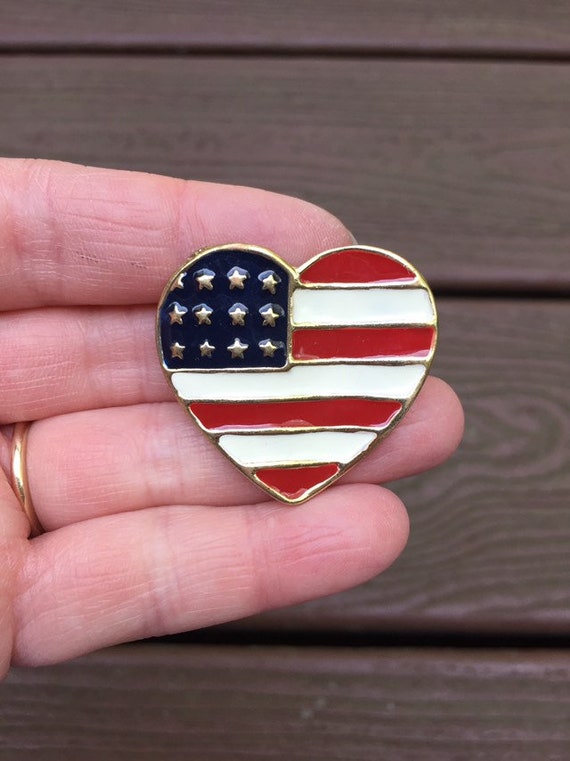 Jewelry Vintage United State Flag Rhinestone Brooch Red White and Blue